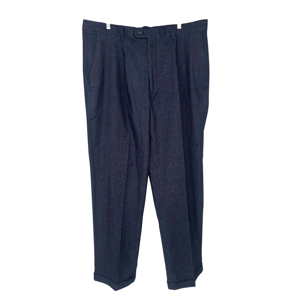 Inserch‎ Dress Pants Mens 40 Blue Denim Style Trousers Pleated Cuffed Career